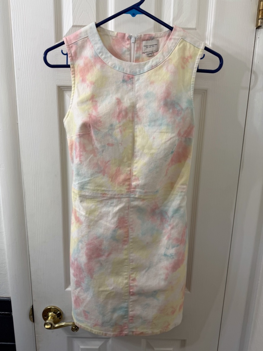 French Connection Mini Dress Sade Tie-Dye Pastel Crew Neck Sleeveless Size 4
